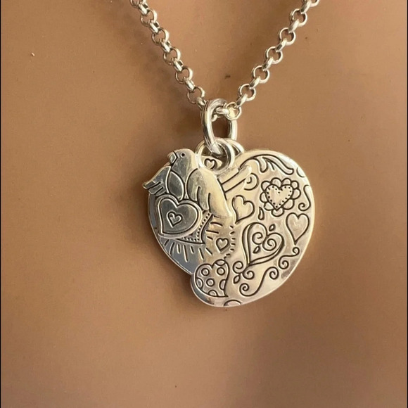 Brighton Swarovski bird heart chain necklace New.  Silver plated long chain. - Picture 2 of 6